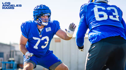 Los Angeles Rams guard David Edwards (73) laughing on the field