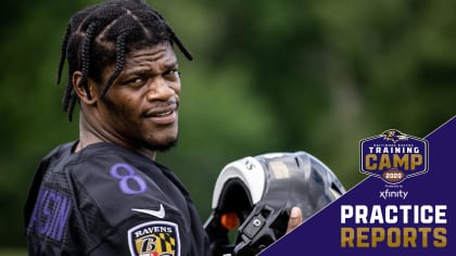 Baltimore Ravens quarterback Lamar Jackson works out during an NFL football  training camp practice, Monday, Aug. 24, 2020, in Owings Mills, Md. (AP  Photo/Julio Cortez Stock Photo - Alamy