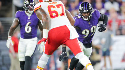 Baltimore Ravens linebacker Odafe Oweh (99) in action during the