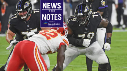 Baltimore Ravens T Ronnie Stanley (79) on the sidelines during a