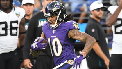 Baltimore, USA. 27th July, 2019. Baltimore Ravens WR Chris Moore (10)  participates in a practice at M&T Bank Stadium in Baltimore, Maryland on  July 27, 2019. Credit: Cal Sport Media/Alamy Live News