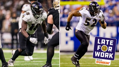 Baltimore Ravens inside linebacker Ray Lewis runs onto the field