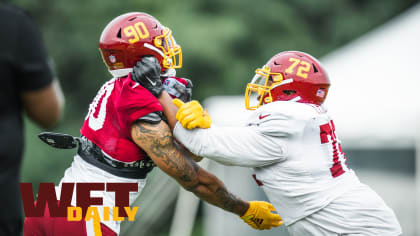 Washington Commanders offensive tackle Charles Leno Jr. (72) looks