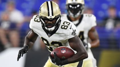 New Orleans Saints tight end Juwan Johnson (83) is tackled by San Francisco  49ers cornerback Deommod