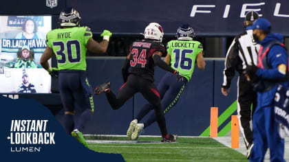 Seattle Seahawks kickoff return team surround Seattle Seahawks wide  receiver Tyler Lockett (16) after he returned a 99-yard kickoff or a  touchdown against the Arizona Cardinals during the first quarter at  CenturyLink