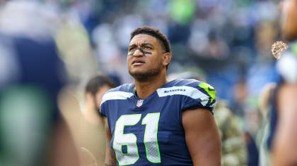 Seattle Seahawks center Kyle Fuller (61) walks off the field during an NFL  football game against the Carolina Panthers, Sunday, Dec. 11, 2022, in  Seattle, WA. The Panthers defeated the Seahawks 30-24. (