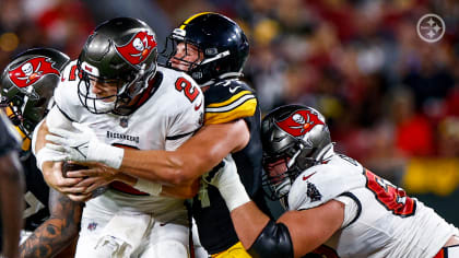 Pittsburgh Steelers tight end Darnell Washington (80) waits a the offensive  line for the snap during an NFL preseason football game against the Tampa  Bay Buccaneers, Friday, Aug. 11, 2023, in Tampa