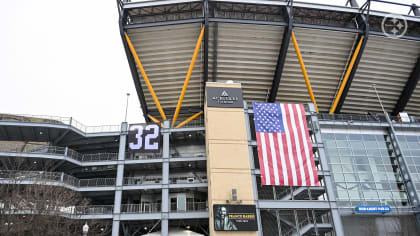 1972-style graphics on the scoreboard at Acrisure Stadium celebrate the  50th anniversary of the Immaculate Reception before an NFL football game  between the Pittsburgh Steelers and the Las Vegas Raiders in Pittsburgh