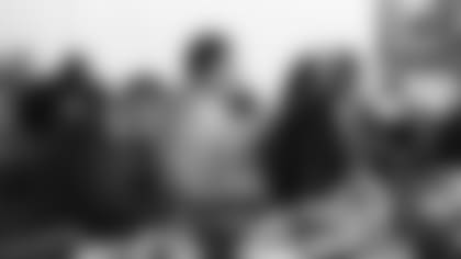 Ryan Poles, Matt Eberflus and Kevin Warren sit together during Day 1 of the 2023 NFL Draft Thursday, April 27, 2023, at Halas Hall.