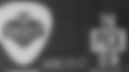 The logo for the 2019 NFL Draft is seen on a banner in Nashville on Tuesday, April 23, 2019. (AP Photo/Gregory Payan)