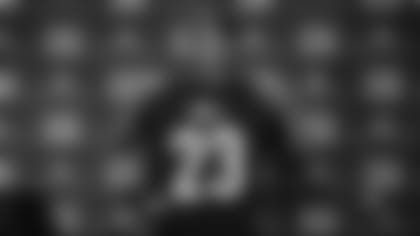 Daxton Hill presents his jersey before his opening press conference at Paul Brown Stadium.