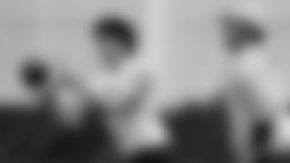 Dawson Knox makes a catch at the Ole Miss Pro Day earlier this spring.