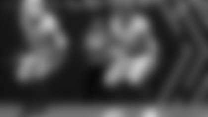 AFC offensive tackle Dion Dawkins (73) of the Buffalo Bills and AFC offensive guard Rodger Saffold (76) of the Tennessee Titans block during an NFL Pro Bowl football game, Sunday, Feb. 6, 2022, in Las Vegas. The AFC team won 41-35. (Aaron M. Sprecher via AP)