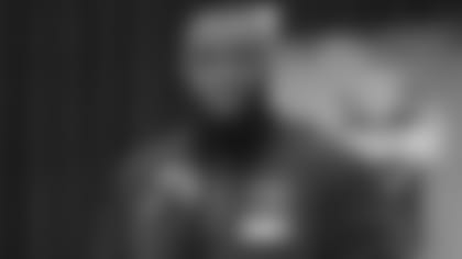 Oklahoma defensive lineman Neville Gallimore speaks during a press conference at the NFL football scouting combine in Indianapolis, Thursday, Feb. 27, 2020. (AP Photo/AJ Mast)