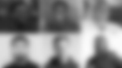 Stefon Diggs (top left), Devin Singletary (top middle), Tyler Kroft (top right), A.J. Epenesa (bottom left), Jake Fromm (bottom middle) and Zack Moss (bottom right).