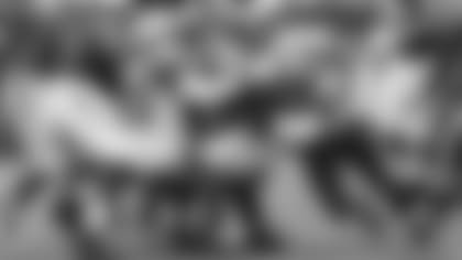 Tremaine Edmunds and Shaq Lawson combine for a tackle in the Buffalo Bills at New York Jets game, September 8, 2019 at MetLife Stadium. Photo by Bill Wippert