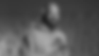 Center Mitch Morse poses in Bills gear during his first visit to One Bills Drive