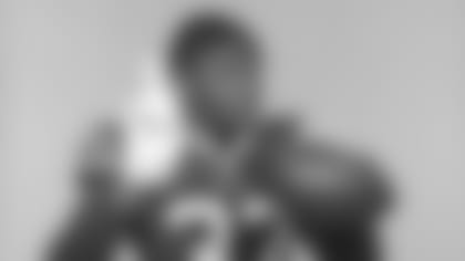 In his three seasons at USC, cornerback Olaijah Griffin played in 25 games and totaled 67 tackles, 15 passes defensed and one interception. Griffin, the son of rapper Warren G, earned All-Pac-12 honorable mention in 2019 and 2020.
Olaijah Griffin. Buffalo Bills Rookie Photoshoots, Highmark Stadium, May 12, 2021.
Photo by Sara Schmidle