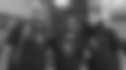 Noah Fant, Corey Nelson and Justin Simmons during a visit to UCHealth University of Colorado Hospital on September 30, 2019. (Photo by Ben Swanson)