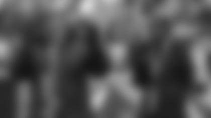 Keishawn Bierria's aunt, Kimberly Williams (left), and his mother, Simonne Bierria (right), during the Fight Like A Bronco halftime ceremony recognizing a group of 100 cancer survivors who were special guests at the Broncos' Week 6 game against the Rams.