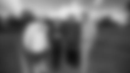 Quarterback Baker Mayfield (6), Brad Paisley, Head Coach Freddie Kitchens and Bernie Kosar during the eighth day of training camp on August 2, 2019.