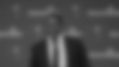 TAMPA, FL - JANUARY 18, 2019 - Offensive Coordinator Byron Leftwich of the Tampa Bay Buccaneers during his introductory press conference at AdventHealth Training Center in Tampa, FL. Photo By Kyle Zedaker/Tampa Bay Buccaneers