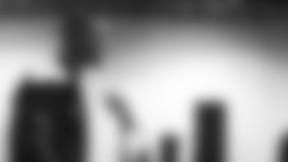 LSU linebacker K'Lavon Chaisson speaks during a press conference at the NFL football scouting combine in Indianapolis, Thursday, Feb. 27, 2020. (AP Photo/AJ Mast)