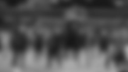 Michigan tackle Jon Runyan participates in the broad jump during the 2020 NFL Scouting Combine, Friday, Feb. 28, 2020 in Indianapolis. (Logan Bowles/NFL)