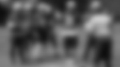 The Cardinals' running backs listen to position coach Kirby Wilson during offseason work