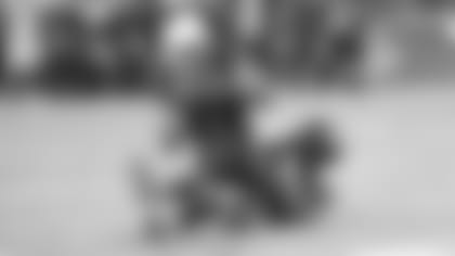 WR Larry Fitzgerald hauls in a touchdown against the Broncos.