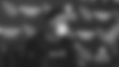 Defensive lineman Corey Peters speaks to the media earlier this season.