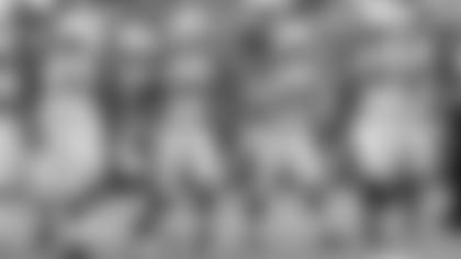 The offensive line (from left): RT Justin Murray, RG J.R. Sweezy, C A.Q. Shipley, LG Justin Pugh and LT D.J. Humphries.