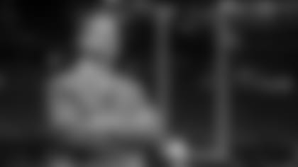 Greg Beadles looks on from the sidelines before the game against the Tampa Bay Buccaneers at Mercedes-Benz Stadium in Atlanta, Georgia on Sunday, January 8, 2023. (Photo by Shanna Lockwood/Atlanta Falcons)