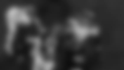 Atlanta Falcons defensive lineman David Onyemata #90, defensive lineman Calais Campbell #93, defensive lineman Grady Jarrett #97, and outside linebacker Bud Dupree #48 sack the quarterback during the fourth quarter of the Week 6 Game against the Washington Commanders at Mercedes-Benz Stadium in Atlanta, Georgia on Sunday, October 15, 2023. (Photo by Shanna Lockwood/Atlanta Falcons)