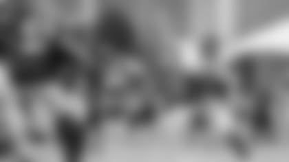 Atlanta Falcons running back Caleb Huntley #42 in action during AT&T Atlanta Falcons Training Camp at Atlanta Falcons Headquarters in Flowery Branch, Georgia, on Tuesday August 3, 2021. (Photo by Kara Durrette/Atlanta Falcons)