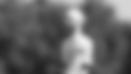 Atlanta Falcons tight end Hayden Hurst #81 smiles during AT&T Atlanta Falcons Training Camp at Atlanta Falcons Headquarters in Flowery Branch, Georgia, on Wednesday August 11, 2021. (Photo by Dakota Williams/Atlanta Falcons)