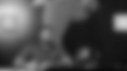 Atlanta Falcons signee Joe Gaziano goes through the media car wash at Atlanta Falcons Headquarters in Flowery Branch, Georgia, on Monday, March 27, 2023. (Photo by Brandon Magnus/Atlanta Falcons)