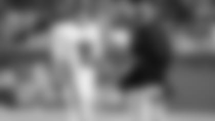 Atlanta Falcons quarterback Feleipe Franks #15 listens to head coach Arthur Smith during the Falcon’s second pre-season game against the Miami Dolphins at Hard Rock Stadium in Miami Gardens, Florida on Saturday, August 21, 2021. (Photo by Kara Durrette/Atlanta Falcons)