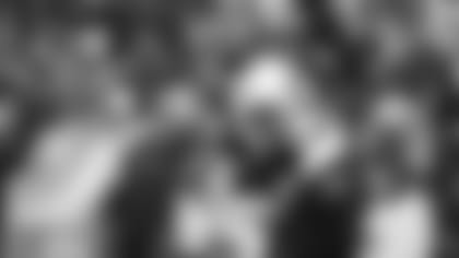 Atlanta Falcons linebacker Foyesade Oluokun #54 runs after intercepting a pass during the second half against the Buffalo Bills at Highmark Stadium in Orchard Park, New York on Sunday, January 2, 2022. (Photo by Bryan Bennett/Atlanta Falcons)