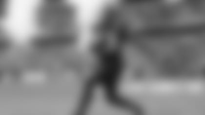 Jacksonville Jaguars defensive end Calais Campbell (93) enters the field during pregame introductions before kick-off against the Houston Texans in an NFL game, Sunday, Nov. 3, 2019 in London. (Rick Wilson/Jacksonville Jaguars)