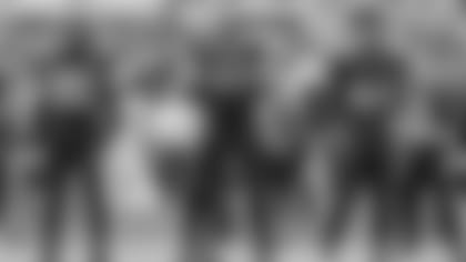 Jacksonville Jaguars cornerback Jalen Ramsey (20), defensive end Calais Campbell (93), and middle linebacker Myles Jack (44) are seen prior to a NFL football game against the Washington Redskins, Sunday, Dec. 16, 2018, in Jacksonville,Fla. (Logan Bowles via AP)