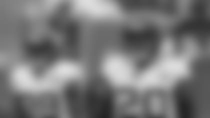 Jacksonville Jaguars cornerback Jalen Ramsey (20) and Tashaun Gipson (39) stand on the field during the first half of an NFL football game against the New York Giants Sunday, Sept. 9, 2018, in East Rutherford, N.J. (AP Photo/Seth Wenig)