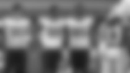 Jacksonville Jaguars defensive linemen Yannick Ngakoue (91), Taven Bryan (90), Marcell Dareus (99) and Abry Jones (95) against the Indianapolis Colts during an NFL game Sunday, November 11, 2018 in Indianapolis, IN. (Rick Wilson via AP)