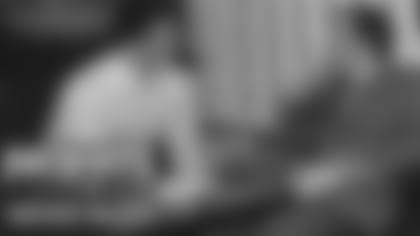 Vanessa and Victoria hang out with some students at the NFL Kickoff Community Event at Josiah Quincy Elementary School in Boston, MA.