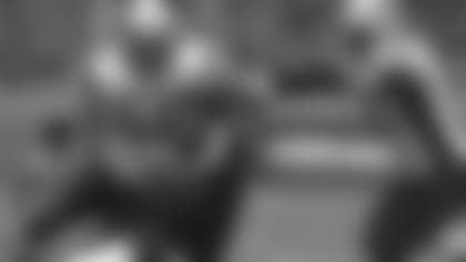 HEIR APPARENT? — Garrett Johnson is the only Patriot with experience at nose tackle and could be asked to fill the hole left by Chad Eaton’s departure. Photo by David Silverman.