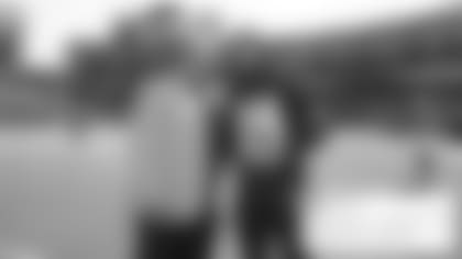 This is The Oakland Raiders vs Cleveland Browns. This is Oakland Raiders general manager Reggie McKenzie and Portland Trailblazers player and Oakland native Damian Lillard. This game was played at Oakland Alameda County Coliseum. In Oakland California, Sunday September 30, 2018. The Oakland Raiders won in overtime 45-42