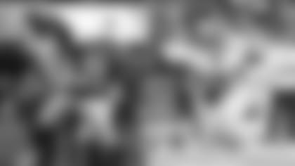 Left: Los Angeles Rams wide receiver Odell Beckham Jr. (3) catches a touchdown during Super Bowl LVI on Sunday, February 13, 2022 in Inglewood, California. (Todd Rosenberg/NFL) Right: Tennessee Titans wide receiver Julio Jones (2) makes a catch during an NFL football game against the Houston Texans on Sunday, January 9, 2022 in Houston, Texas.