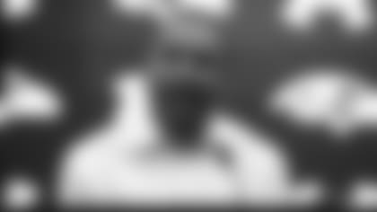 Future Baltimore Ravens President Sashi Brown speaks at a press conference at the Under Armour Performance Center in Owings Mills, MD.