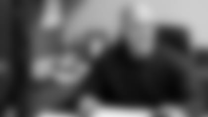 General Manager Eric DeCosta sits in his office at the Under Armour Performance Center in Owings Mills, MD.