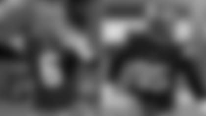 Left: Browns QB Baker Mayfield; Right: Browns DE Myles Garrett